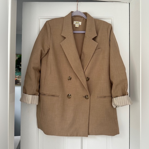 Anthropologie Maeve Double Breasted Boyfriend Shoulder Pads Camel Blazer Size 4 - Picture 3 of 12